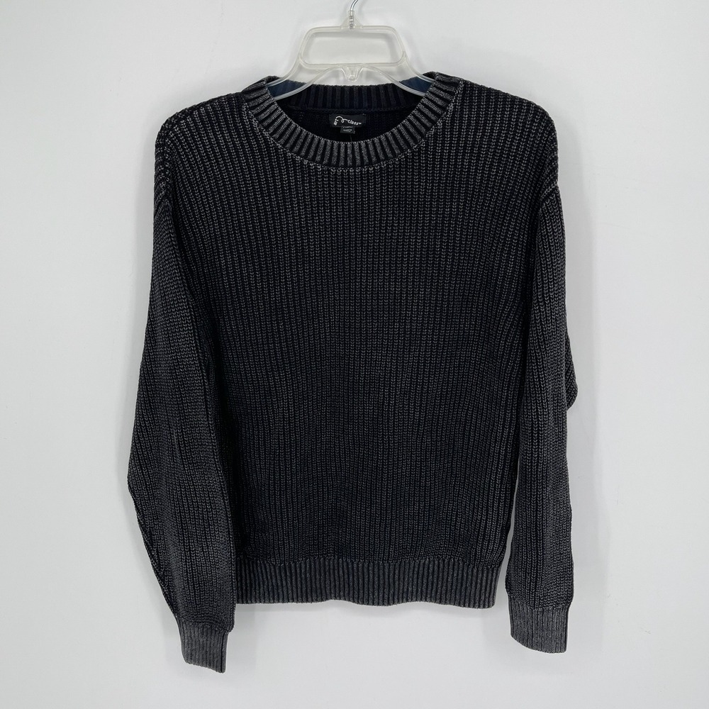 Art Class NWT Women's Black Acid Wash Ribbed Knit Crewneck Sweater Size L 10/12
